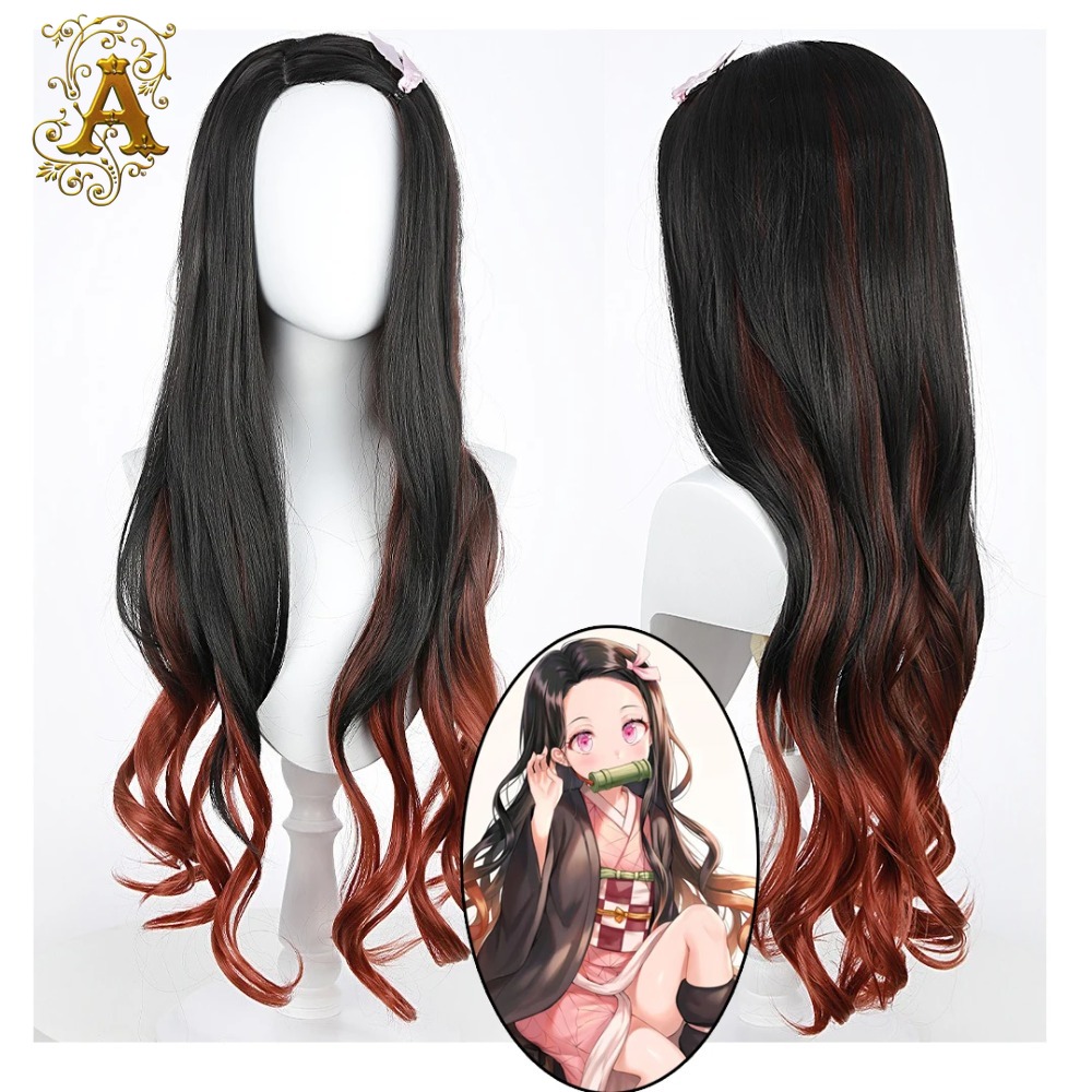 Black Dark Red Gradient Color  - Anime Cosplay Long Black Hair avis et prix