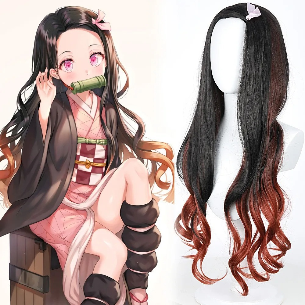 Black Dark Red Gradient Color  - Anime Cosplay Long Black Hair avis et prix